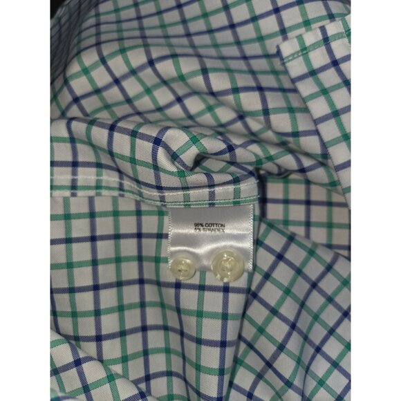Peter Millar Mens Medium Green & Blue Check Dress Shirt 100% Cotton - Picture 6 of 7
